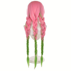Long Curly Green Pink Anime Cosplay Wig with Wig Net