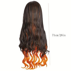Long Curly Green Pink Anime Cosplay Wig with Wig Net