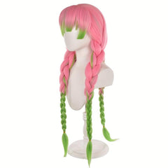 Long Curly Green Pink Anime Cosplay Wig with Wig Net