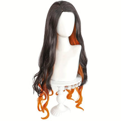 Long Curly Green Pink Anime Cosplay Wig with Wig Net