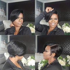 Pixie Cut Bob Wigs Side Part for Women Non Lace Synthetic Short Wavy Wig
