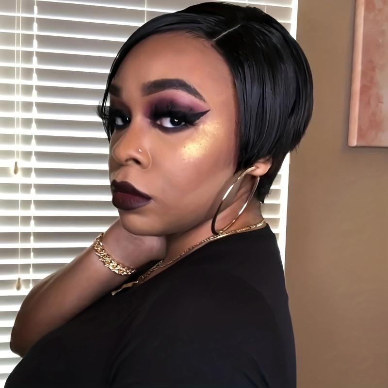Pixie Cut Bob Wigs Side Part for Women Non Lace Synthetic Short Wavy Wig