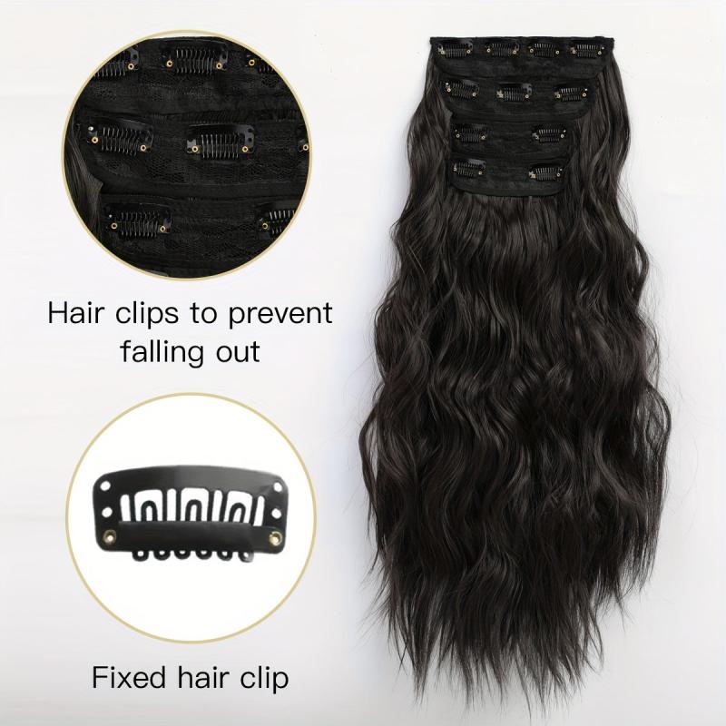 Long Wavy Hair Pieces Synthetic Clip In Hair Extensions Natural Look