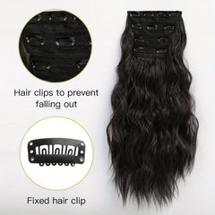 Long Wavy Hair Pieces Synthetic Clip In Hair Extensions Natural Look