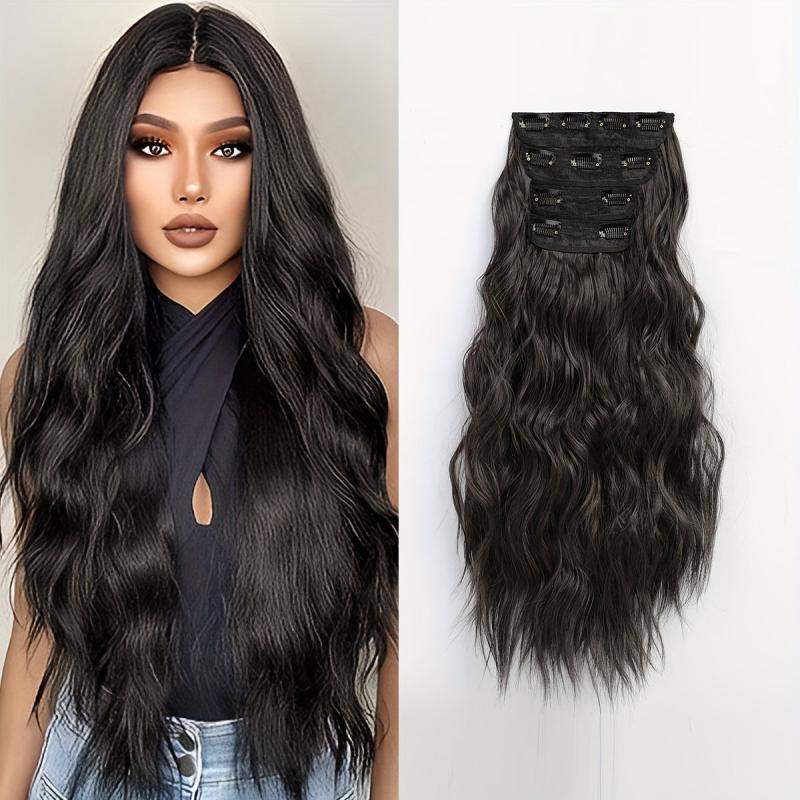 Long Wavy Hair Pieces Synthetic Clip In Hair Extensions Natural Look