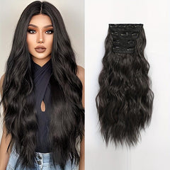 Long Wavy Hair Pieces Synthetic Clip In Hair Extensions Natural Look