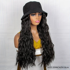Wig Long Straight Curly Hairpiece Fisherman Hat Cap Hats Hair Wig For Women