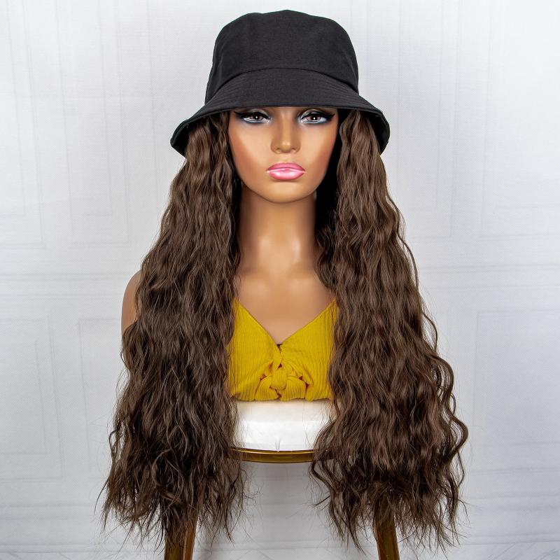 Wig Long Straight Curly Hairpiece Fisherman Hat Cap Hats Hair Wig For Women