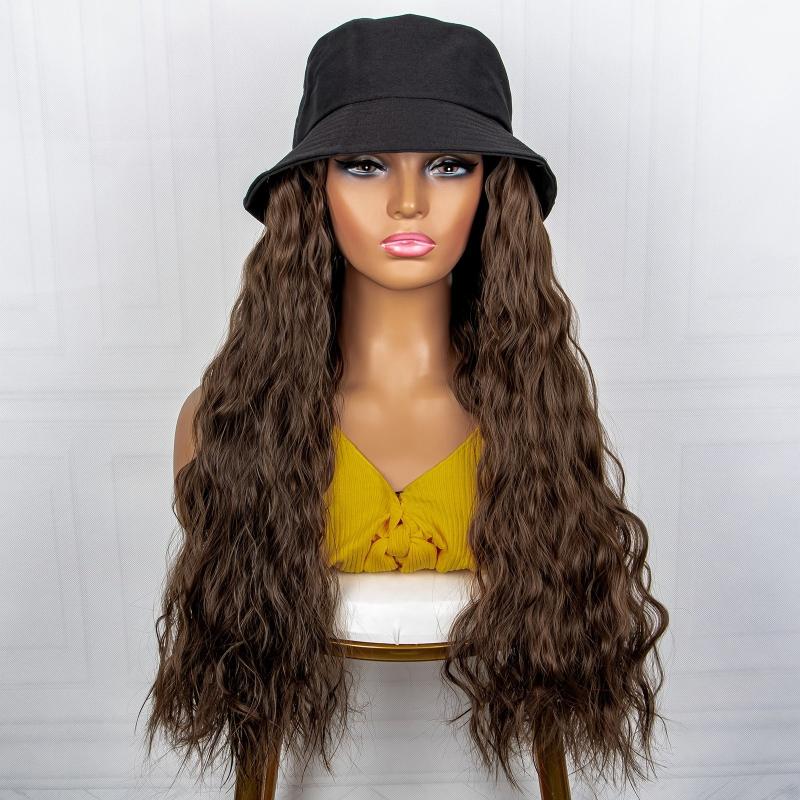 Wig Long Straight Curly Hairpiece Fisherman Hat Cap Hats Hair Wig For Women