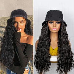 Wig Long Straight Curly Hairpiece Fisherman Hat Cap Hats Hair Wig For Women
