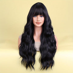 Orange Fire Wig Long Wavy Synthetic Heat Resistant Fiber Wig With Bangs