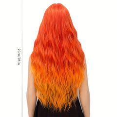 Orange Fire Wig Long Wavy Synthetic Heat Resistant Fiber Wig With Bangs