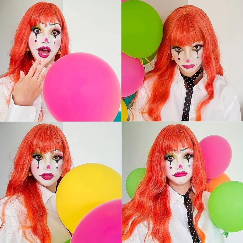 Orange Fire Wig Long Wavy Synthetic Heat Resistant Fiber Wig With Bangs