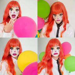Orange Fire Wig Long Wavy Synthetic Heat Resistant Fiber Wig With Bangs