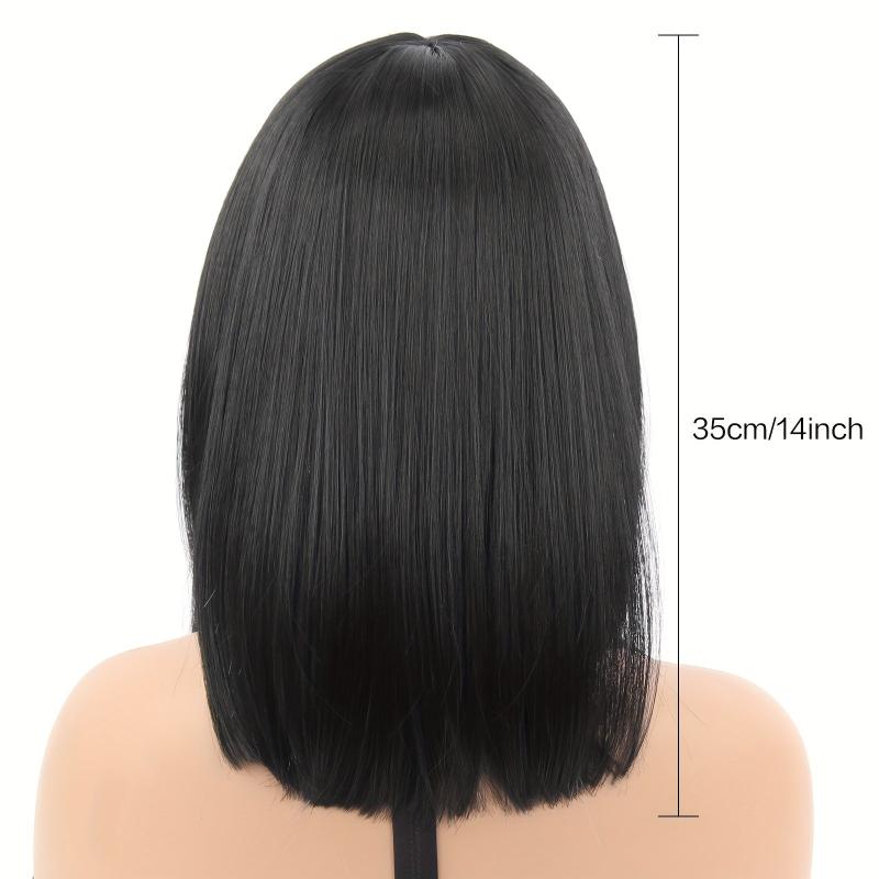35 56 Cm Short Bob Cut Wig With Bangs Straight Heat Resistant Synthetic Wig