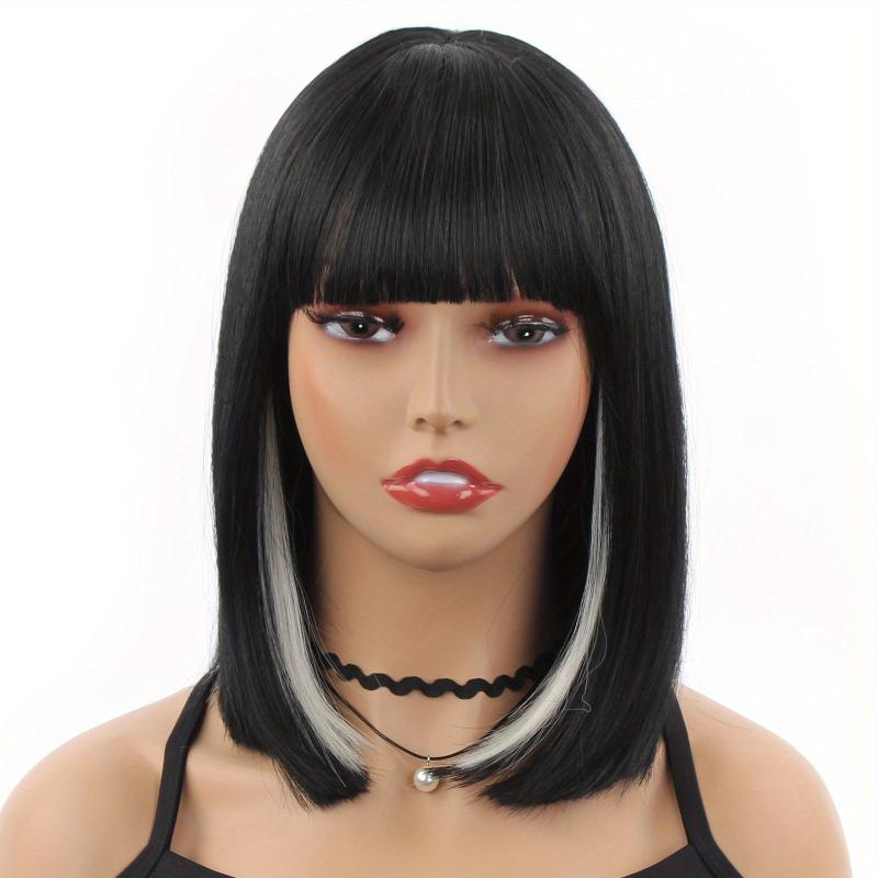 35 56 Cm Short Bob Cut Wig With Bangs Straight Heat Resistant Synthetic Wig
