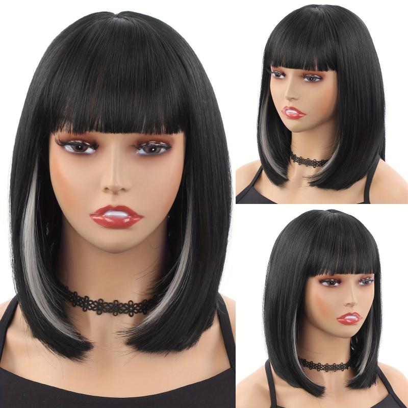 35 56 Cm Short Bob Cut Wig With Bangs Straight Heat Resistant Synthetic Wig