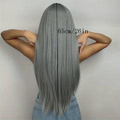 Long Straight Bob Cut Wig With Bangs Synthetic Wig Heat Resistant