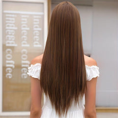 Long Straight Bob Cut Wig With Bangs Synthetic Wig Heat Resistant