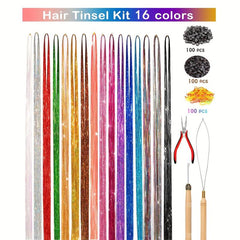 Y2K Tinsel Hair Extension 121 92 cm Sparkle Glitter Rainbow Colored Synthetic