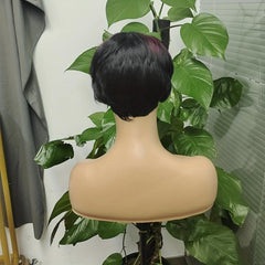 Brown Curly Wig Brown Blonde Highlights Pixie Cut With Bangs Natural Short Wig