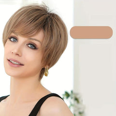 Brown Curly Wig Brown Blonde Highlights Pixie Cut With Bangs Natural Short Wig