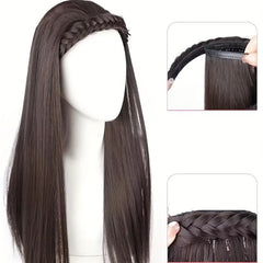 Synthetic Long Women Half Wig With Fishbone Headband Headdress