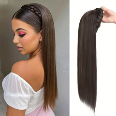 Synthetic Long Women Half Wig With Fishbone Headband Headdress