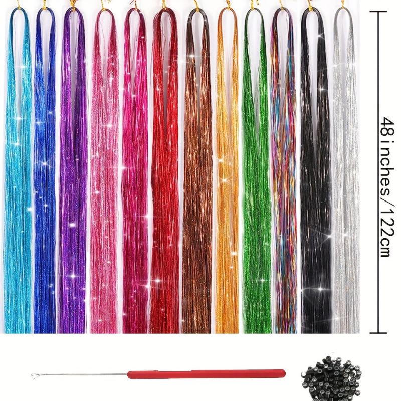 12 Colors Fairy Tinsel Hair Extensions Kit