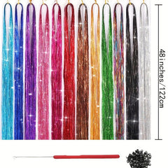 12 Colors Fairy Tinsel Hair Extensions Kit