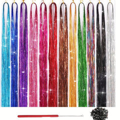 12 Colors Fairy Tinsel Hair Extensions Kit