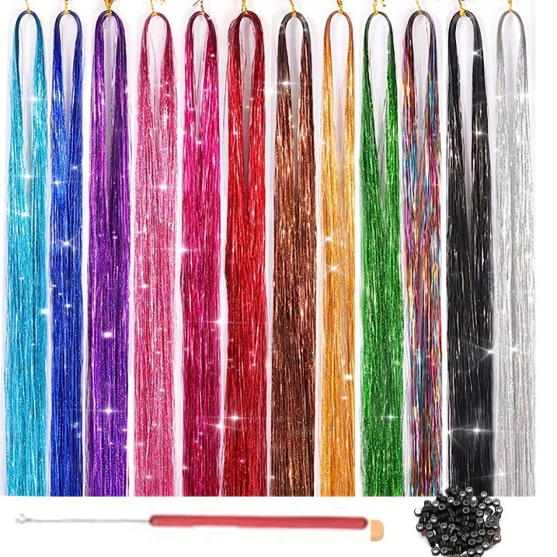 12 Colors Fairy Tinsel Hair Extensions Kit