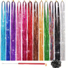 12 Colors Fairy Tinsel Hair Extensions Kit