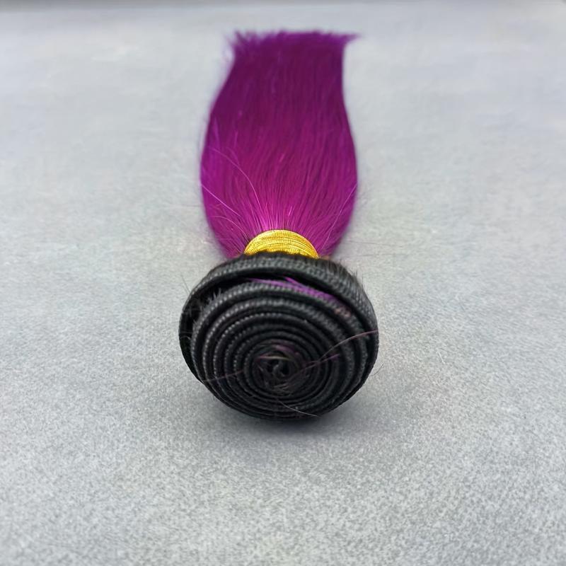 1 Brazilian Human Hair Weaving Straight T1B Purple Extension 10-26 Inches