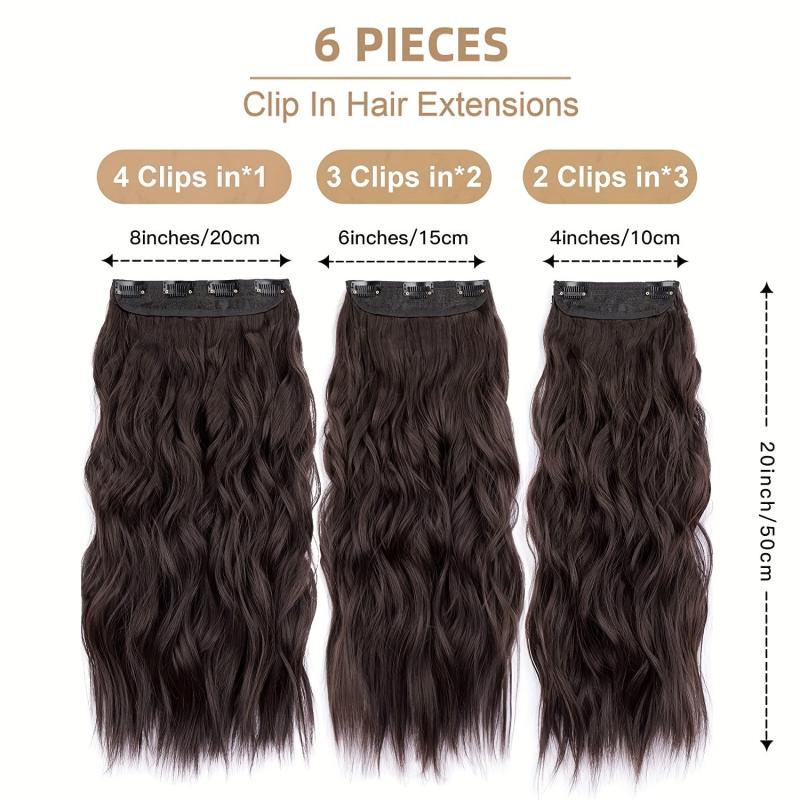 6pcs Long Curly Wavy Hair Pieces Clip In Hair Extensions Natural Look