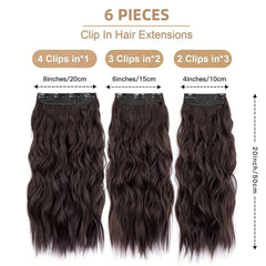6pcs Long Curly Wavy Hair Pieces Clip In Hair Extensions Natural Look