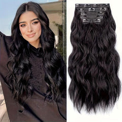 6pcs Long Curly Wavy Hair Pieces Clip In Hair Extensions Natural Look