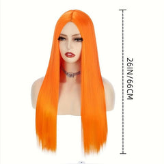 Orange Wig Middle Part Long Straight Wigs For Women Colorful Synthetic Wig