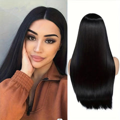 Orange Wig Middle Part Long Straight Wigs For Women Colorful Synthetic Wig