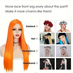 Orange Wig Middle Part Long Straight Wigs For Women Colorful Synthetic Wig
