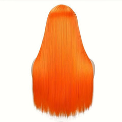 Orange Wig Middle Part Long Straight Wigs For Women Colorful Synthetic Wig