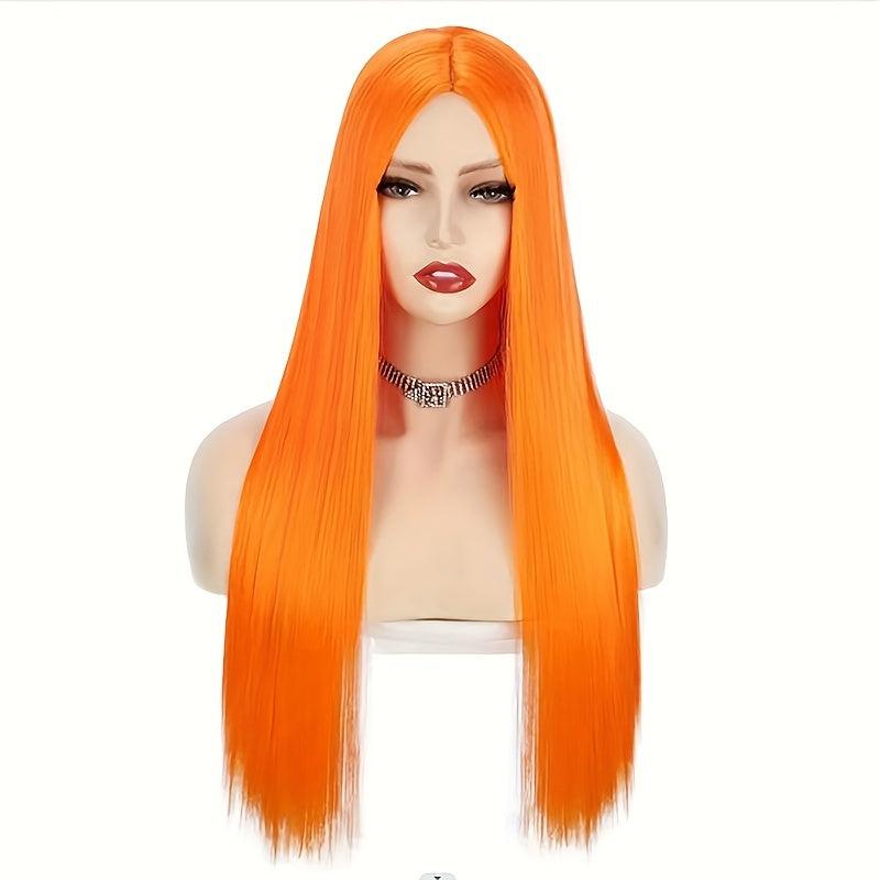 Orange Wig Middle Part Long Straight Wigs For Women Colorful Synthetic Wig