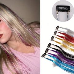 8 Cm Straight Mixed Colors Hair Extension Tinsel Kit Glitter Clip In Hair Extens
