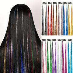 8 Cm Straight Mixed Colors Hair Extension Tinsel Kit Glitter Clip In Hair Extens