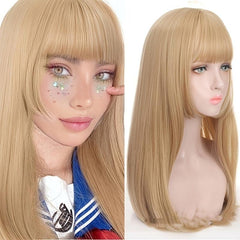 Orange Red Ombre Long Straight Wigs For Women