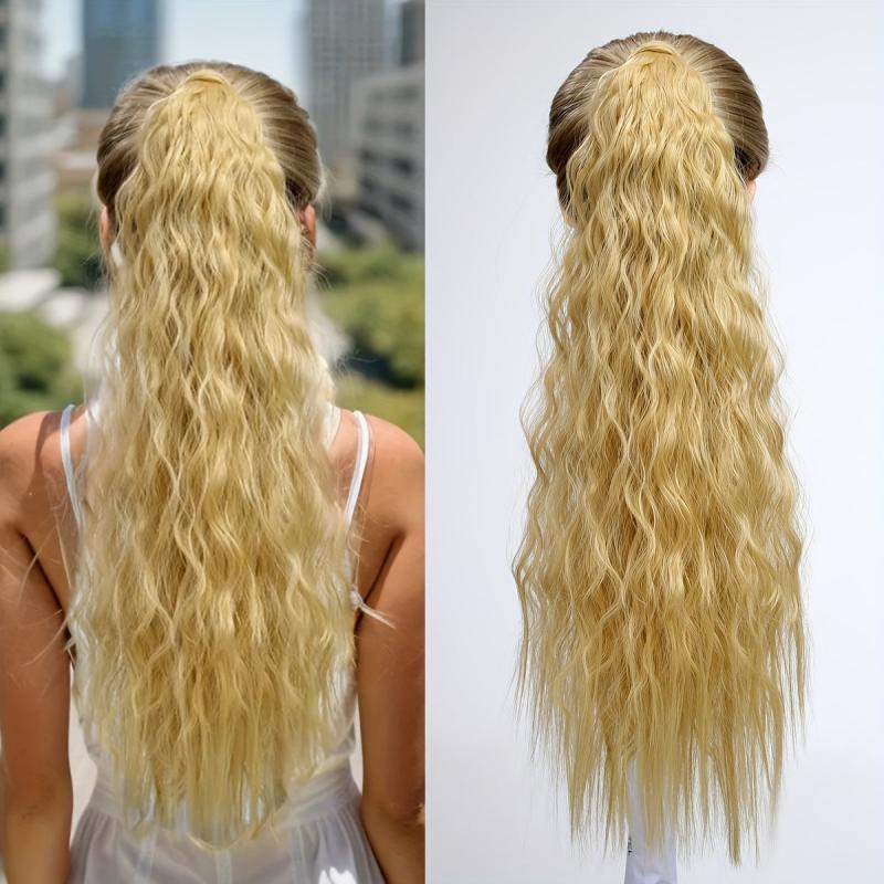 Long Wavy Ponytail Extensions Synthetic Clip In Hair Extensions Natural Look