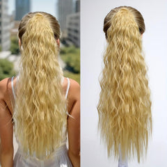 Long Wavy Ponytail Extensions Synthetic Clip In Hair Extensions Natural Look