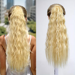 Long Wavy Ponytail Extensions Synthetic Clip In Hair Extensions Natural Look