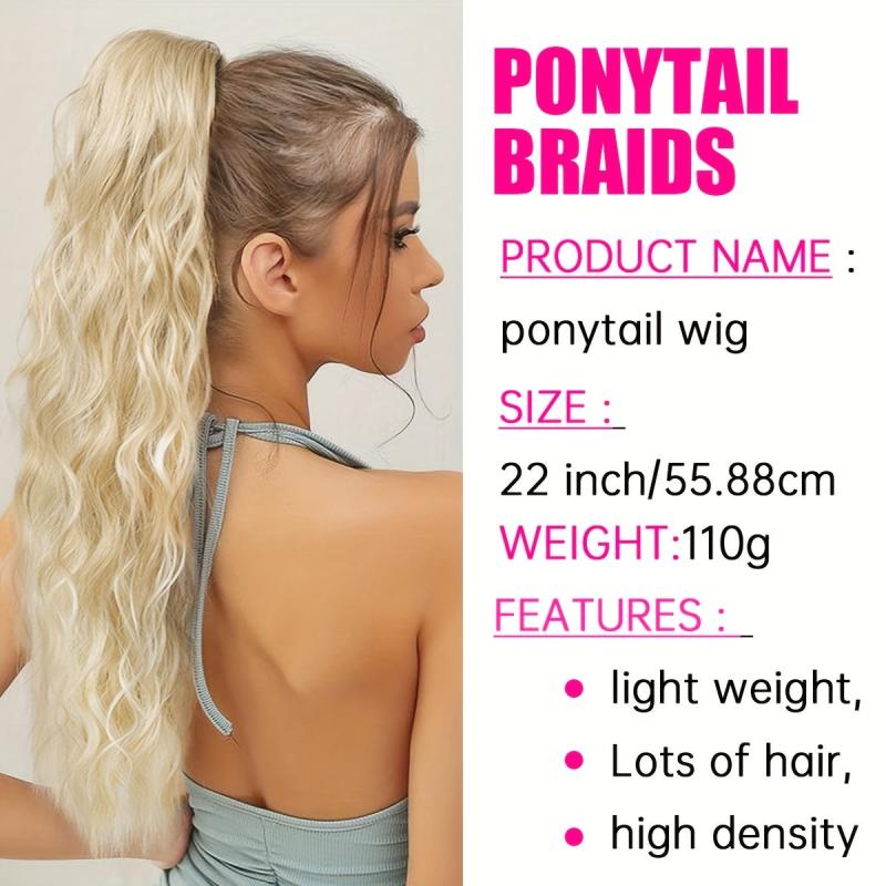 Long Wavy Ponytail Extensions Synthetic Clip In Hair Extensions Natural Look