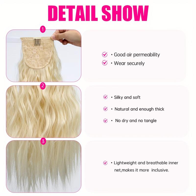 Long Wavy Ponytail Extensions Synthetic Clip In Hair Extensions Natural Look